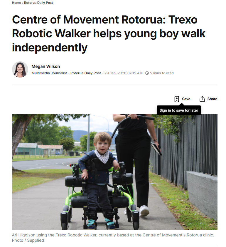centre of movement rotorua: trexo robotic walker helps young boy walk